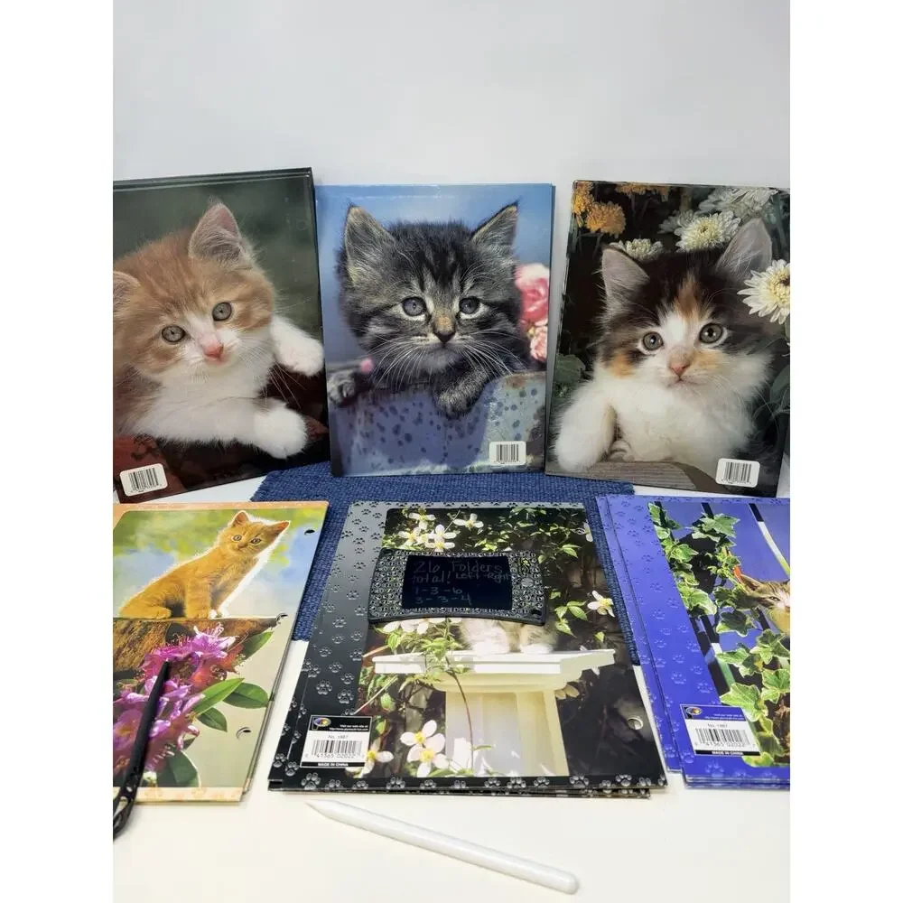 Vintage Mead Trapper Keeper Portfolio Folder Orange Tabby Kittens LARGE LOT